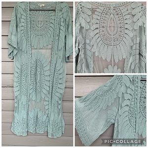Rebellion Again Sage Green Lace Kimono Duster